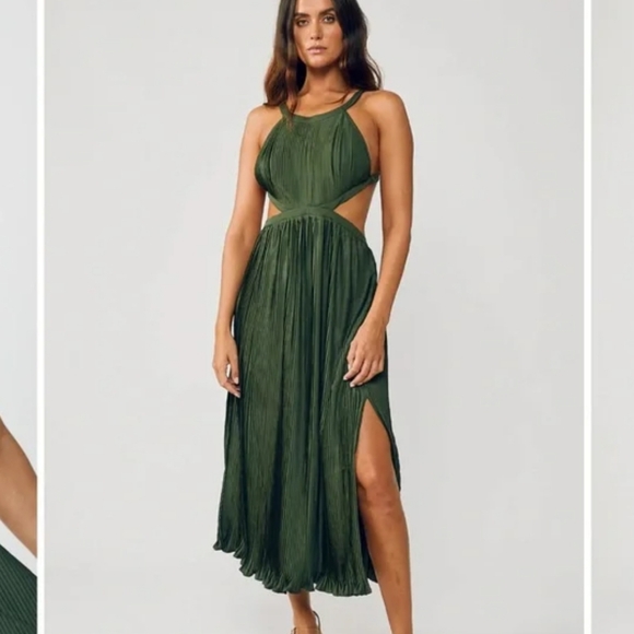 NWT - Rue Stiic Olga backless midi dress in  Douglas Fur (Green). Sold out color - Picture 1 of 7